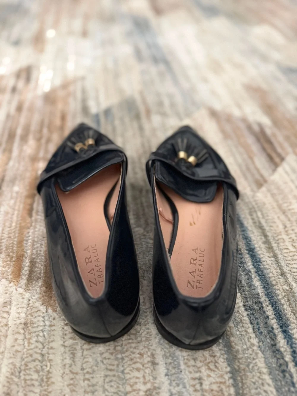 Zara Black Patent Pointed Tassel Loafers